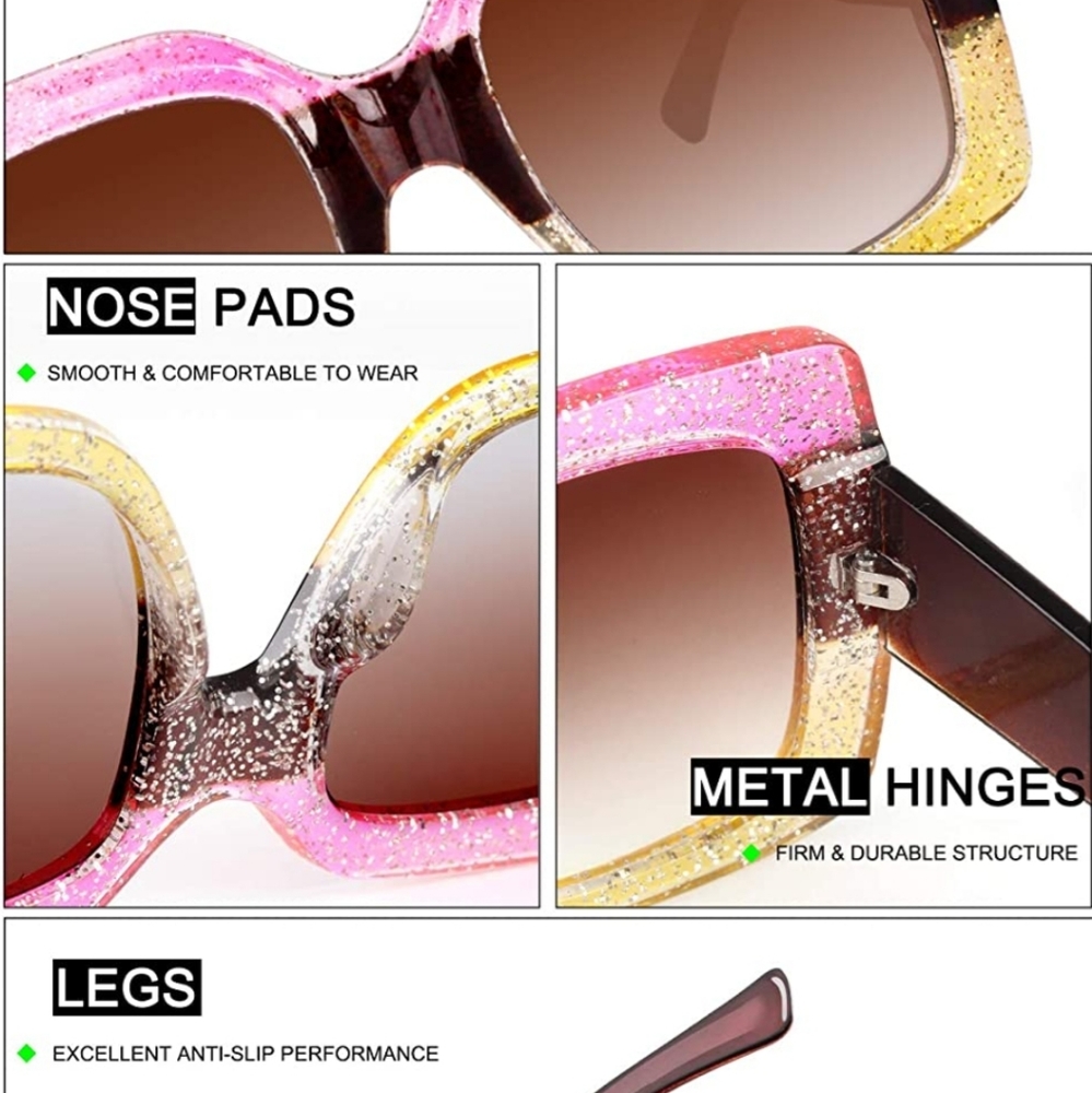 Square glitter Colorblock π Sunglasses - Picture 2 of 8